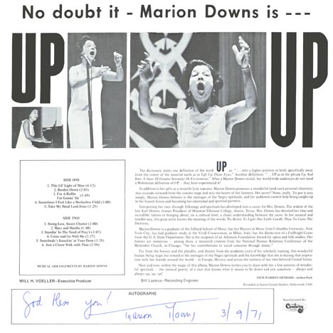 Autographed by Marion Downs