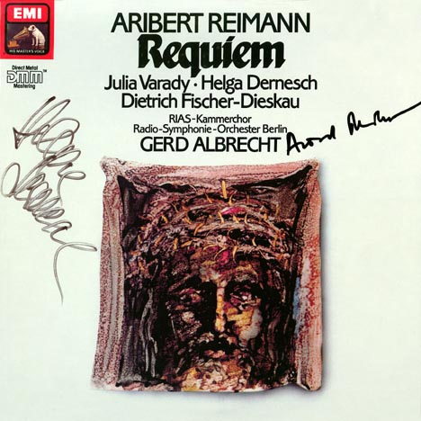 This is the autograph page of Aribert Reimann.